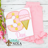 Personalized Birthday Ice Cream Appliqué Shirt