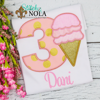 Personalized Birthday Ice Cream Appliqué Shirt