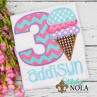 Personalized Birthday Ice Cream Appliqué Shirt