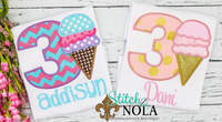 Personalized Birthday Ice Cream Appliqué Shirt