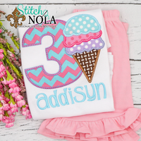 Personalized Birthday Ice Cream Appliqué Shirt