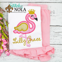 Personalized Flamingo with Crown Applique Shirt
