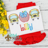 Personalized Back to School Bus and Apple Trio Sketch Shirt