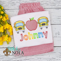 Personalized Back to School Bus and Apple Trio Sketch Shirt