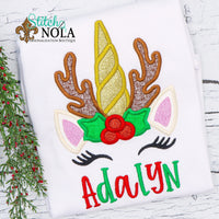 Personalized Christmas Unicorn Applique Shirt