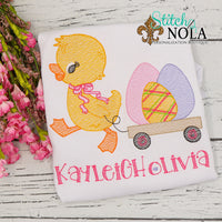 Personalized Easter Chick Pulling Eggs in Wagon Sketch Shirt