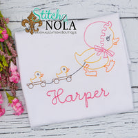 Personalized Easter Duck Pulling Baby Ducks Sketch Shirt