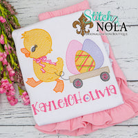 Personalized Easter Chick Pulling Eggs in Wagon Sketch Shirt