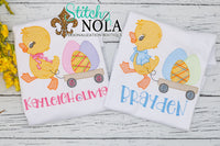 Personalized Easter Chick Pulling Eggs in Wagon Sketch Shirt