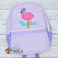 Personalized Seersucker Backpack with Flamingo Applique, Seersucker Diaper Bag, Seersucker School Bag, Seersucker Bag, Diaper Bag, School Bag, Book