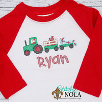 Personalized Christmas Tractor with Santa & Presents Sketch Shirt
