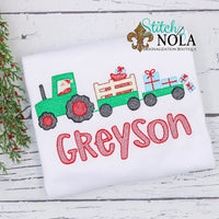 Personalized Christmas Tractor with Santa & Presents Sketch Shirt