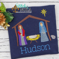 Personalized Christmas Jesus in Manger Sketch Shirt Colored Garment