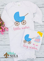 Personalized Big Sister & Little Sister With Stroller Applique Shirt
