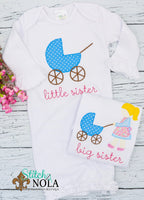 Personalized Big Sister & Little Sister With Stroller Applique Shirt