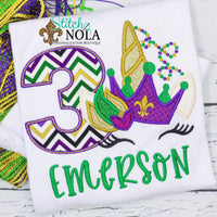 Personalized Mardi Gras Birthday Unicorn Applique Shirt