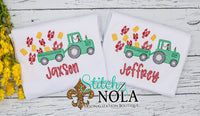 Personalized Tractor with Crawfish & Corn Sketch Shirt