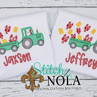 Personalized Tractor with Crawfish & Corn Sketch Shirt