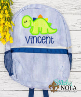 Personalized Seersucker Backpack with Dinosaur Applique, Seersucker Diaper Bag, Seersucker School Bag, Seersucker Bag, Diaper Bag, School Bag, Book