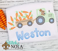 Personalized Easter Bunny Driving Tractor Pulling Carrots Sketch Shirt