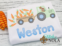 Personalized Easter Bunny Driving Tractor Pulling Carrots Sketch Shirt