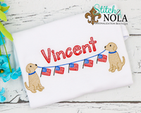 Personalized American Flags On A String With Dogs Sketch Shirt