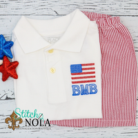 Personalized American Flag with Monogram Collared Shirt