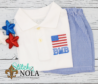 Personalized American Flag with Monogram Collared Shirt
