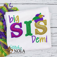 Personalized Mardi Gras Big Sis Applique Shirt