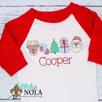 Personalized Christmas Reindeer Stocking Tree Present & Santa Sketch Shirt