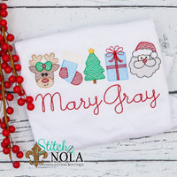 Personalized Christmas Reindeer Stocking Tree Present & Santa Sketch Shirt