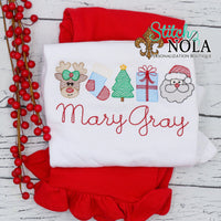 Personalized Christmas Reindeer Stocking Tree Present & Santa Sketch Shirt