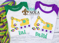Personalized Mardi Gras Excavator with King Cake Sketch Shirt