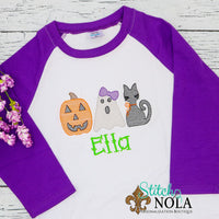 Personalized Halloween Pumpkin Ghost Black Cat Trio Sketch Shirt
