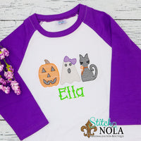 Personalized Halloween Pumpkin Ghost Black Cat Trio Sketch Shirt