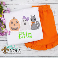 Personalized Halloween Pumpkin Ghost Black Cat Trio Sketch Shirt