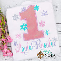 Personalized Birthday Snowflakes Appliqué Shirt