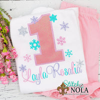 Personalized Birthday Snowflakes Appliqué Shirt