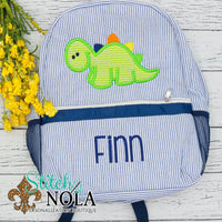 Personalized Seersucker Backpack with Dinosaur Applique, Seersucker Diaper Bag, Seersucker School Bag, Seersucker Bag, Diaper Bag, School Bag, Book