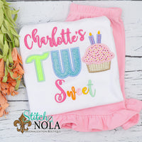 Personalized Two Sweet Birthday Cupcake Appliqué Shirt