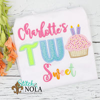 Personalized Two Sweet Birthday Cupcake Appliqué Shirt