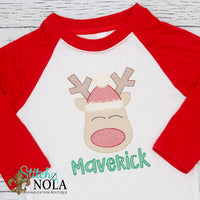 Personalized Christmas Reindeer with Santa Hat or Bow Sketch Shirt