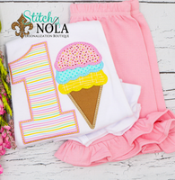 Personalized Birthday Ice Cream with Sprinkles Appliqué Shirt