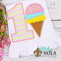 Personalized Birthday Ice Cream with Sprinkles Appliqué Shirt