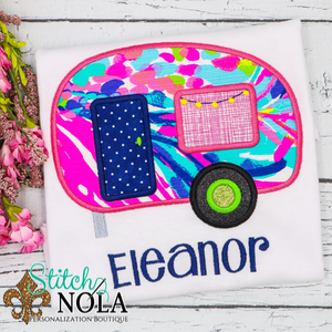 Personalized Camper with Tropical Fabric Applique Shirt