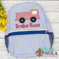 Personalized Seersucker Backpack with Fire Truck Applique, Seersucker Diaper Bag, Seersucker School Bag, Seersucker Bag, Diaper Bag, School Bag, Book