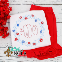 Personalized Patriotic Flower Wreath With Monogram Sketch Shirt