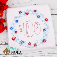 Personalized Patriotic Flower Wreath With Monogram Sketch Shirt