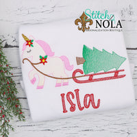 Personalized Christmas Unicorn Pulling Christmas Tree Sketch Shirt