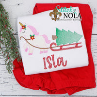 Personalized Christmas Unicorn Pulling Christmas Tree Sketch Shirt